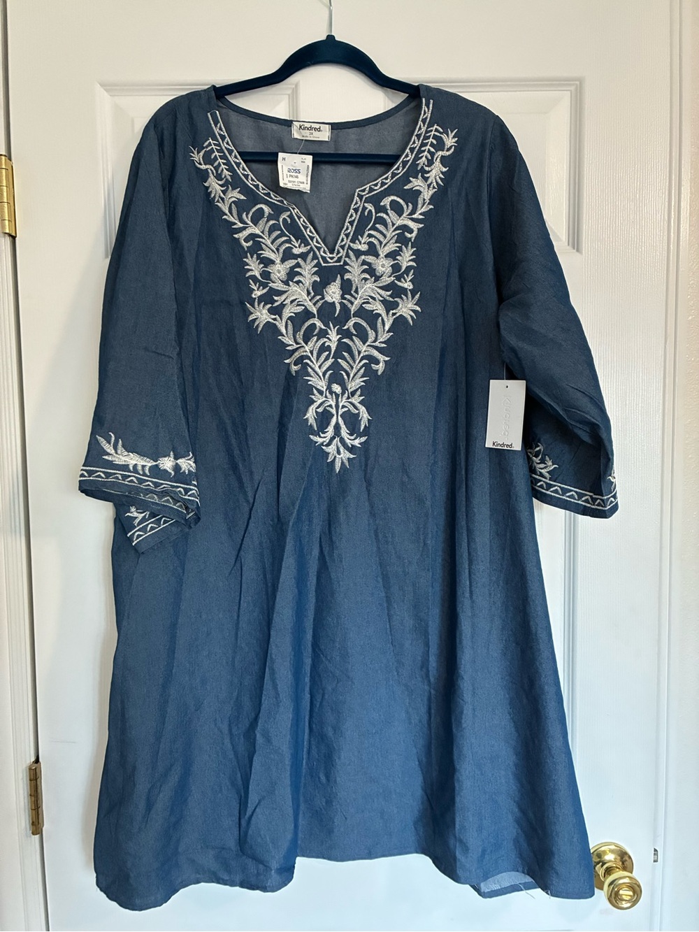 Kindred Navy Embroidered V-Neck Tunic Dress